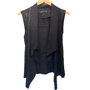 Zara Woman Black waterfall Faux Suede Wrap Vest Open Front Size Medium